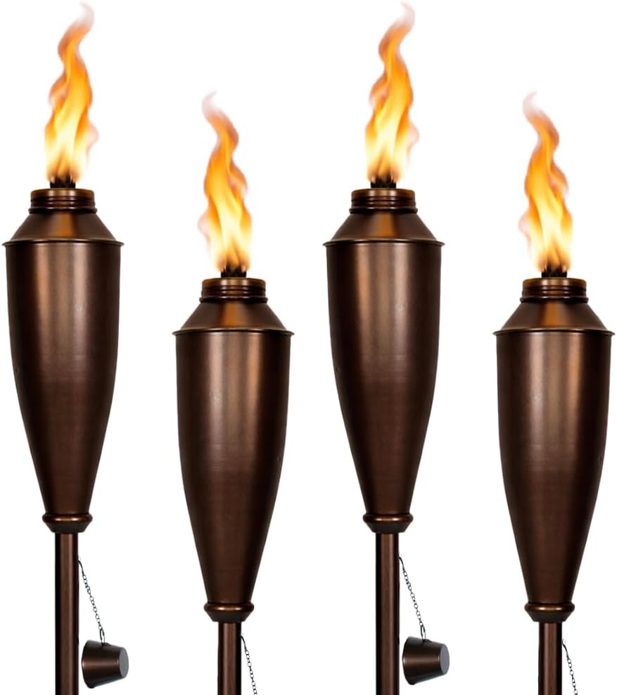 Garden Torches for Outside -Deco Home Pack of 4 Metal Garden Torches Citronella Oil for Outdoor Ambiance - Decorative and Functional Citronella Torches for Patio, Lawn, and Backyard- Bronze