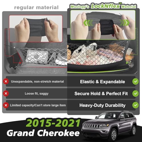 Muslogy Envelope Style Trunk Cargo Net Compatible with 2015-2021 Jeep Grand Cherokee Accessories Custom Fit Trunk Organizer Upgraded Mesh Storage Luggage Net with Metal Hooks (WK2 ONLY) by Muslogy - Image 4