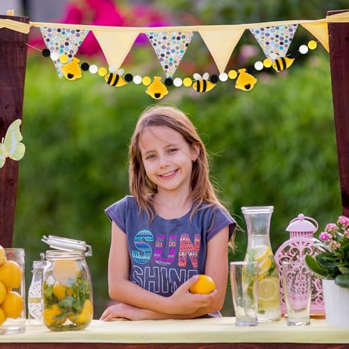 Image of JarThenaAMCS Summer Bumble Bee Felt Banner 3D Bee Honeycomb Pom Ball Garland No DIY Required Bunting Garland for Party Supplies Hanging Decoration
