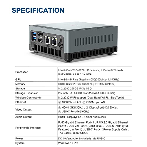 Mini-PC-Intel-Core-i5-8279U-16GB-RAM-256GB-PCIe-SSD-Graficos-Intel-Iris-Plus-655-Windows-10-24G5G-Dual-WiFi-BT-51-HDMIDPUSB-C-2X-RJ45-4X-USB-30-Factor-de-Forma-Pequena