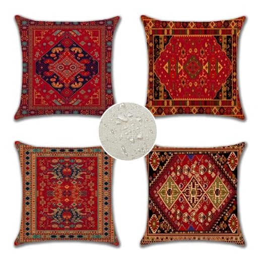 JOTOM Federe Cuscini da Esterno Impermeabili 45x45 cm Set di 4 Resistenti all'acqua Copricuscini Giardino Fodere Cuscino da Lancio per Letto Mobili Patio Divano Decorazione (Esotico)