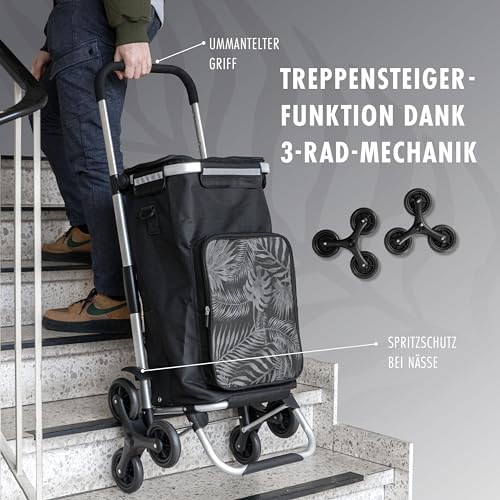 eluno Einkaufstrolley OKEL, Treppensteiger, klappbarer Handwagen, inkl. 2 Kühlfächern, Einkaufswagenhalterung, Einkaufschip, Reflektorstreifen, schwarz – Bild 5