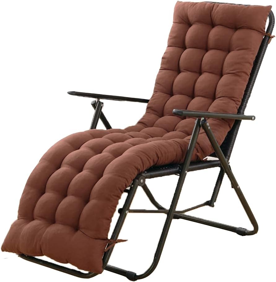 61 Inch Sun Lounger Chair Cushions, Sundlight Patio Cushions Chaise Outdoor Mattress Recliner Quilted Thick Padded Seat Cushion Reclining Chair Rocking with Ties (Coffee)