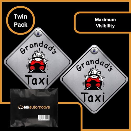 Tek Automotive Grandad's Taxi Car Sign | Twin Pack | Funny Grandad Gifts | 5.5" x 5.5" with Suction Cup | Grandad Present | Highly Visible Car Sign | Novelty Gifts for Grandad - Image 3