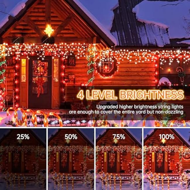 PgUp White Christmas Lights Decoration Outdoor, Plug in 600 LED String Lights 8 Modes Timer Curtain Fairy Light with 120 Drops for Holiday Wedding Party (Cool White, 60FT 600LED)