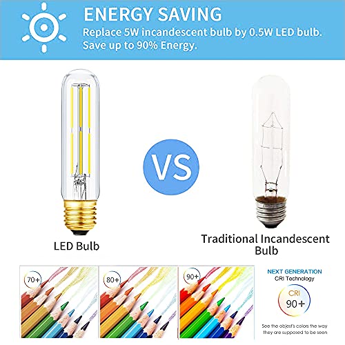 T10 Led Bulb,Dimmable 6W Led Tubular Bulbs, 60 Watt Incandescent Bulb Equivalent, 5000K Cool White, Clear Glass, E26 Base Lamp Bulb, For Cabinet Display Cabinet Etc. (Cool White-3P) #TOP4