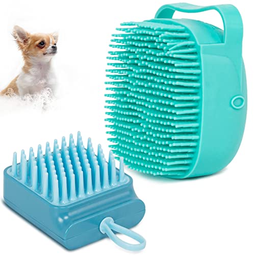 Dog Bath Brush, Cat Grooming Brush Shower Dispenser, Dog Bathing Supplies Pet Brush Shampoo Massage Silicone Dog Brush for Shedding Short Long Haired Dogs and Cats Washing 2 PCs