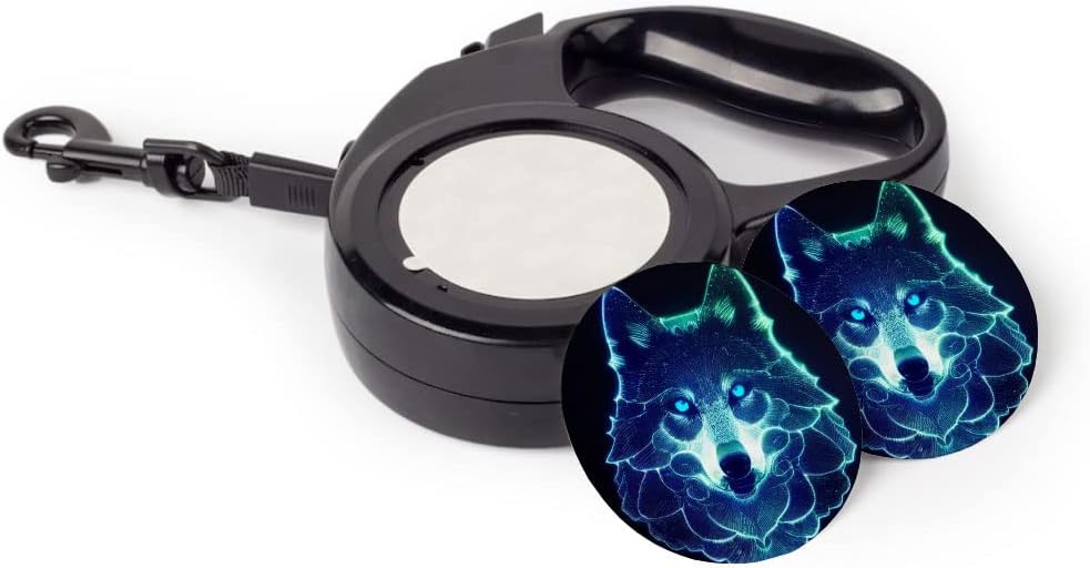 Stained Glass Wolf Pattern Retractable Pet Leash - Printed Leash - Neon Dog Leash - 197 inches