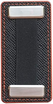 nobiggi Metal Smartphone Finger Strap - (Black and Orange) - Extend Thumb Reach - Safiano Leather - for Most Mobile Devices