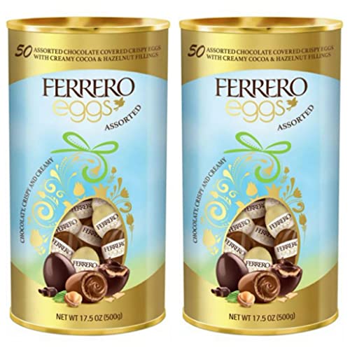Ferrero Collection Assorted Crispy Eggs - Pack of 2 Tins - 100 Eggs Total - 50 Eggs Per Box - Assorted Cocoa and Hazelnut Chocolate Easter Eggs