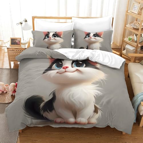 Housse de couette chat 3D avec fermeture éclair pour simplifier le lit double - 2