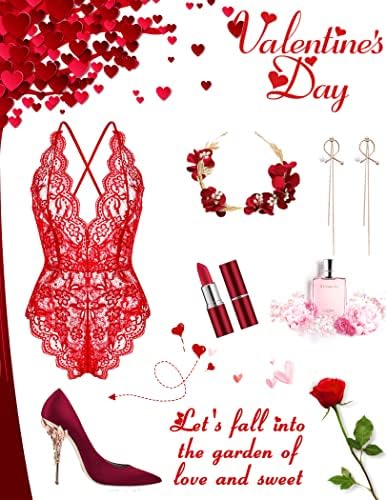 Avidlove Women Teddy Lingerie One Piece Lace Babydoll Bodysuit (A-Red, Large) — view 7