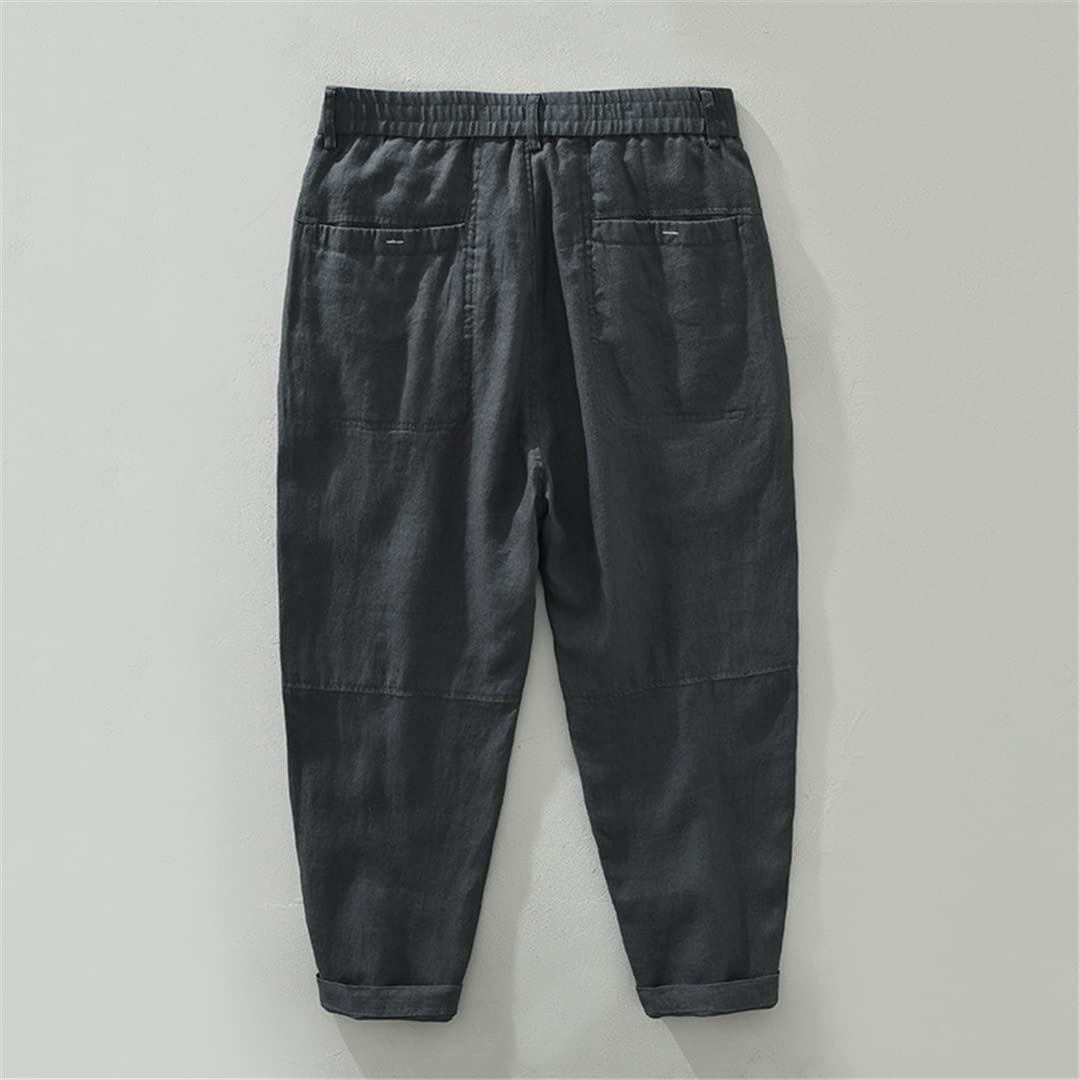 Disimlarl Pantaloni alla caviglia in lino primavera estate pantaloni casual da uomo vintage sottile elastico in vita