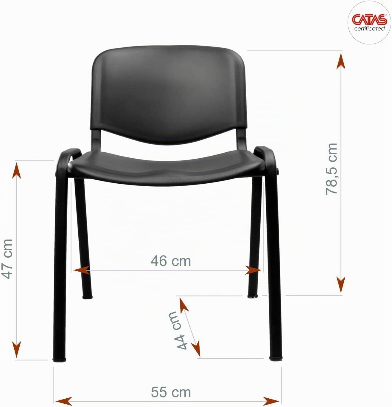 IDEALSEDIE DI GALIZIA MICHELE SEDIA FISSA 4 GAMBE CON TELAIO IN ACCIAIO VERNICIATO NERO, SEDILE E SCHIENALE IN PLASTICA COLORATA, TELAIO IMPILABILE (bordeaux)