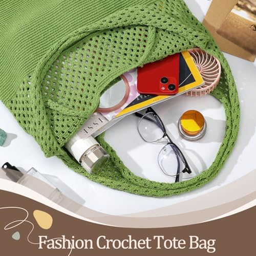 Image of Premillow Crochet Beach Tote Bags, Stylish Mesh Beach Bags Shoulder Bag for Women, Cute Summer Vacation Boho Tote Bag