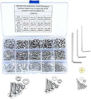 720Pcs M2 M3 M4 Hex Socket Button Head Cap Screws Set, 304 Stainless Steel Machine Screw Bolts Nuts and Washers Assortment Kit With 3 Additional Hex Wrenches