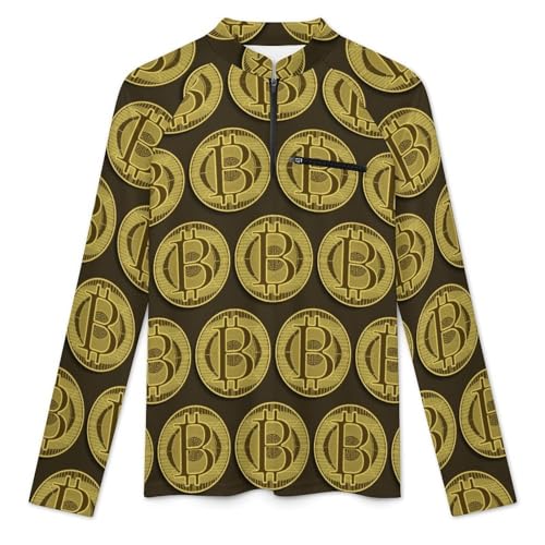 Gold Bitcoin Men's Rash Guard Long Sleeves Quick Dry Fishing Workout Shirts with Zipper3
