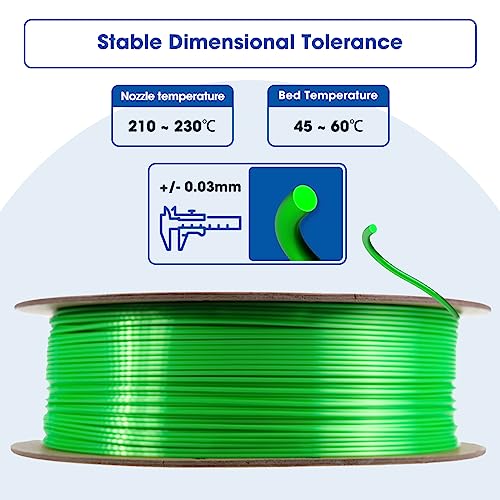 Image of 3DHoJor Silk PLA Filament 1.75mm, Silk PLA 3D Printer Filament, 2.2 LBS (1KG) Cardboard Spool, Fit Most FDM 3D Printer,Green
