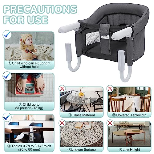 Hook On High Chair, Portable Clip On Table High Chairs For Babies And Toddlers, Removable And Washable Baby Feeding Seat, High Load Design, Attach To Table For Home And Travel- Grey #TOP3