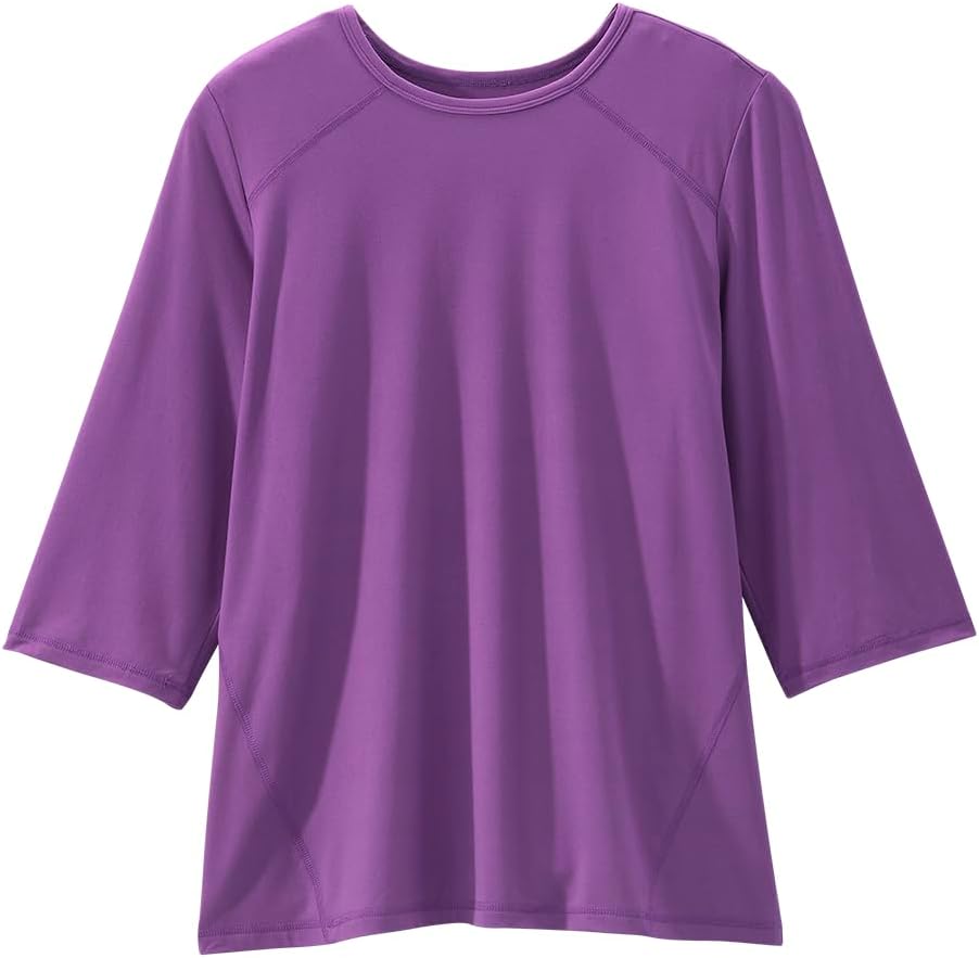 Women’s Open Back Adaptive Active Crew Neck Top for Seniors - 3/4 Long Sleeve Shirt