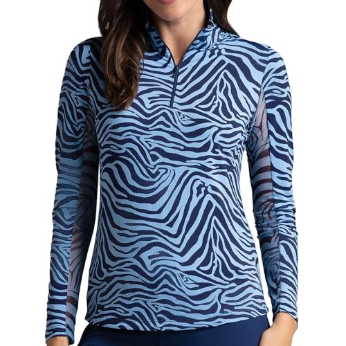 IBKUL Athleisure Wear Sun Protective UPF 50+ Icefil Cooling Cecilia Print Long Sleeve Mock Neck Top - 10932