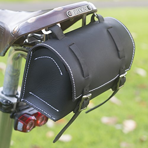 Fahrradtasche, klassisch, quadratisch, für Lenker, Sattel, echtes Leder, schwarz/weiß für Fahrrad-Werkzeuge