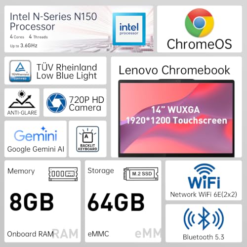 Image of Lenovo Chromebook 14 inch WUXGA Touchscreen Laptop w /Intel 4-core CPU for Home