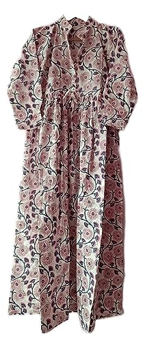 Dress for Women's Hand Print Hand Block Cotton Dress Indian Block Print Dress Long Western Dresses BY RANJANACRAFT (Large) Multi