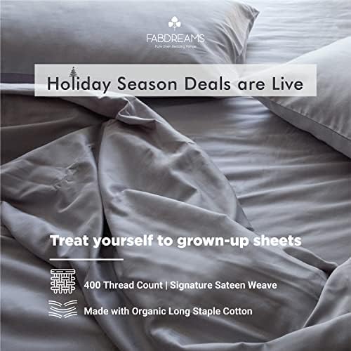 FABDREAMS 100% Organic Cotton King Sheet Set | 400 Thread Count| Luxury Hotel Collection|GOTS Certified Premium Long Staple Cotton|Elasticised 17" Deep Pockets|Smoother than Egyptian Cotton|Light Gray - Thumbnail 4