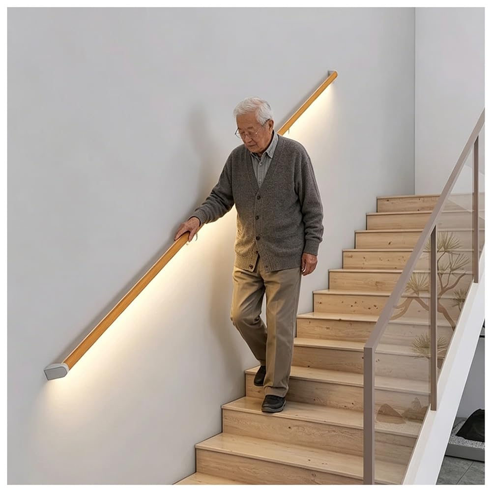 exproyzk Black LED Handrail, Illuminated Body Sensor Activated Railings, Wall Mounted Support Stair Railing Rod, Satety Handrail for Deck Stair Indoor Outdoor(White_300CM/9.8FT)