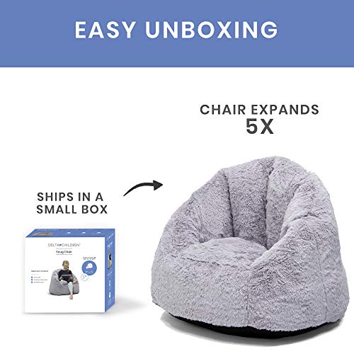 Delta Children Cozee Fluffy Chair, Kid Size (for Kids Up to 10 Years Old), Grey