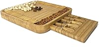 Vista 8 de Juego de tabla de queso y cuchillos de bambú, bandeja para servir galletas, carne, tabla de embutidos, tablas de queso, tabla para picnic, bandeja