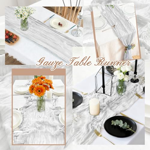 BOUBONI BOUBONI 2 Stück Seihtuch Tischläufer 90x300cm Boho-Gaze Käsetuch Tischläufer für Hochzeit Dekoration Geburtstag Party Babyparty Tischdekoration (Weißer) - Designansicht 6 | Tischdekoration