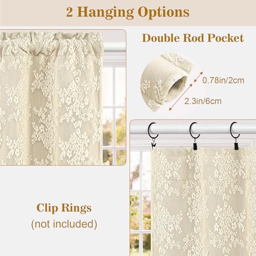 Image of Yinhua Double Layer Kitchen Curtains 36 Inch Length Beige Blackout Curtains for Kitchen Rod Pocket Short Curtain for Windows, Small Window Curtain for Bathroom, Living Room, 2 Panels
