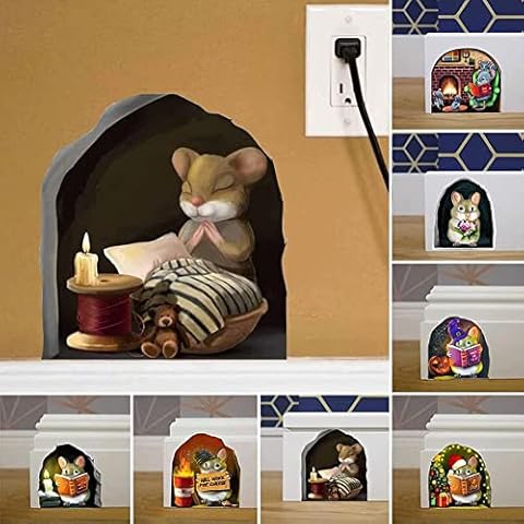 7PCS 3D Mouse Wall Decal Sticker,3D Mouse Hole Realistic Wall Stickers 3D Mouse Hole Themed Wall Stickers Mouse Wall Decals, Waterproof Fun 3D Wall Cover
