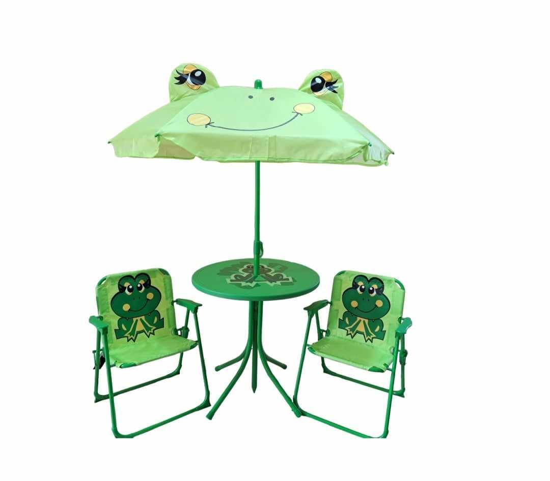 Set Tavolo da Giardino con 2 Sedie Pieghevoli e Ombrellone per Bambini