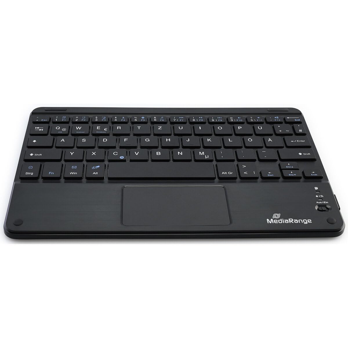 MediaRange Compact Wireless Keyboard with 64 Keys and Touchpad, QWERTZ (DE/AT/CH) Keyboard Layout, Black