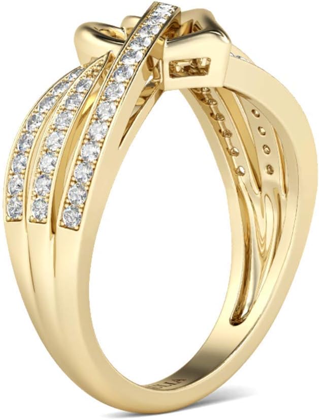 Jeulia Gold Tone Heart Wedding Bands Personalized Curved Multi-Row Engagement Ring Round Cut Diamond Sterling Silver Band Rings Promise Anniversary for Women Girls Bridal