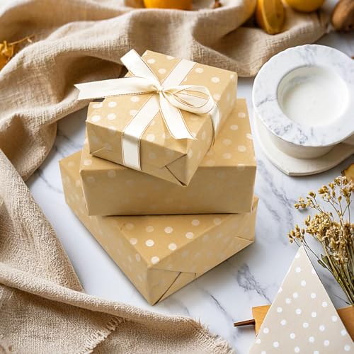 Geschenkpapierrolle zum Geburtstag, 43 cm x 15 m, recycelbares Kraftpapier mit Punkten für Geburtstage, Hochzeiten, Weihnachten und Partys