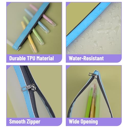 Image of Mr. Pen- Clear Pencil Pouch, 9 inch x 6.88 inch, 3 Pack, Durable TPU Material | Large Water-Resistant Pencil Bags with Smooth Zipper, Multipurpose Clear Pouch for Stationery, School, Office