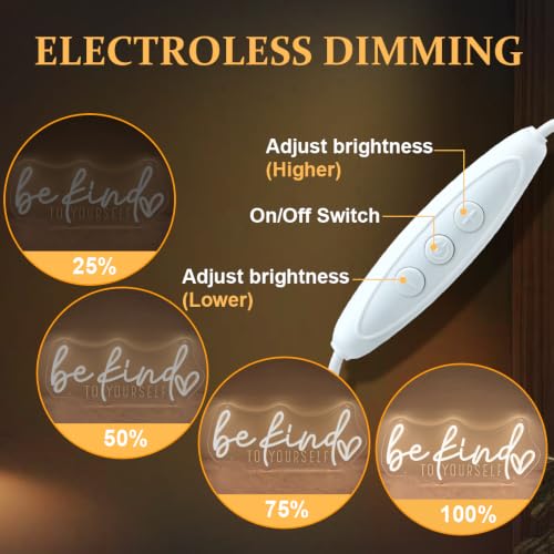 Image of Be Kind to Yourself Neon Sign USB Dimmable LED Neon Light for Wall Decor Bedroom Home Office Beauty Room Man Cave Dorm Classroom Decor, Gift for Teen Girls