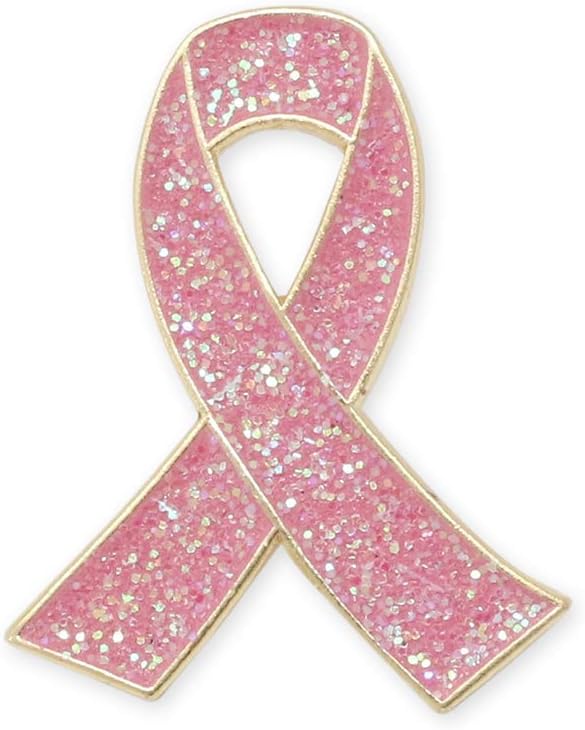 Glitter Breast Cancer Awareness Pin Gold Enamel Lapel Pin