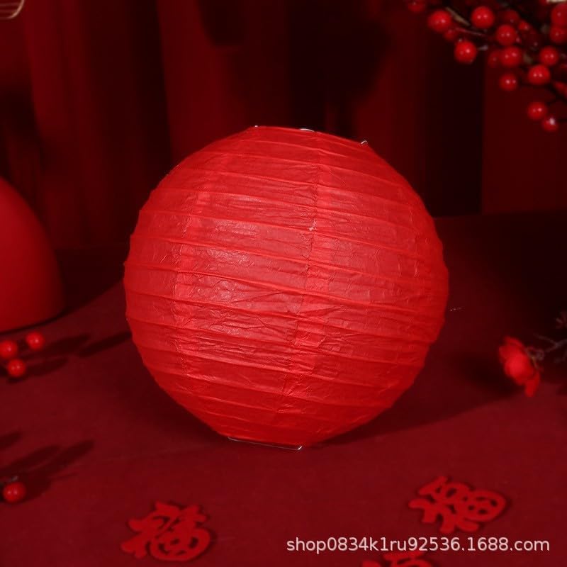 Red Chinese Paper Lanterns with Fu Character, Spring Festival Decoration Hanging Ornaments, 12 Pack