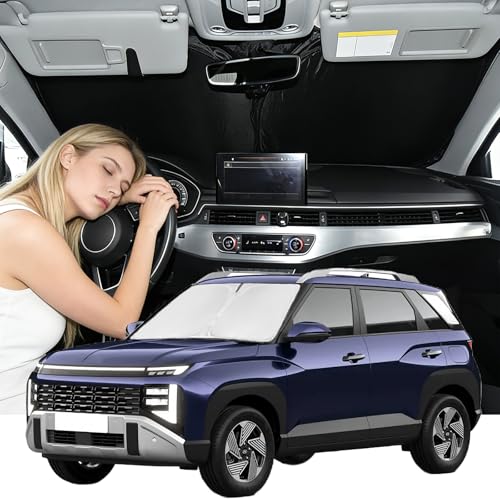 Windshield Sunshade for Hyundai Venue 2020-2026 Sun Shade Car Windshield Upgrade 4 Layers Custom Fit Venue Car Window Shade Front Sun Visor Blocks UV Rays Keep Cool Foldable Car Accessories