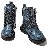 DADAWEN Boys Girls Glitter Ankle Boots Lace Up Waterproof Combat Boot With Side Zipper (Toddler/Little Kid/Big Kid) Navy Glitter US Size 2 M Little Kid