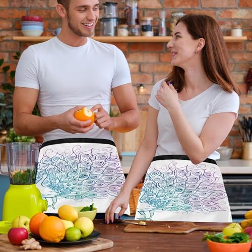 Demi-tablier court paon multicolore à 3 poches pour restaurant - 6