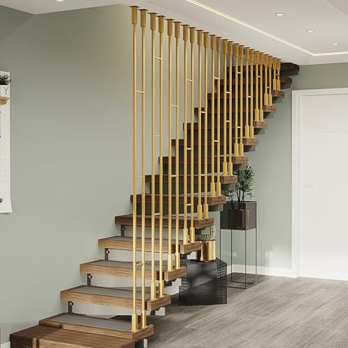 Balaustres de Barandilla de Escalera Interior, Kits de Balaustrada de Escalera De Montaje Lateral, Valla de Barandilla de Poste de Barandilla de Escalera Moderna Y Sencilla(Gold,H-75cm(2.5ft))