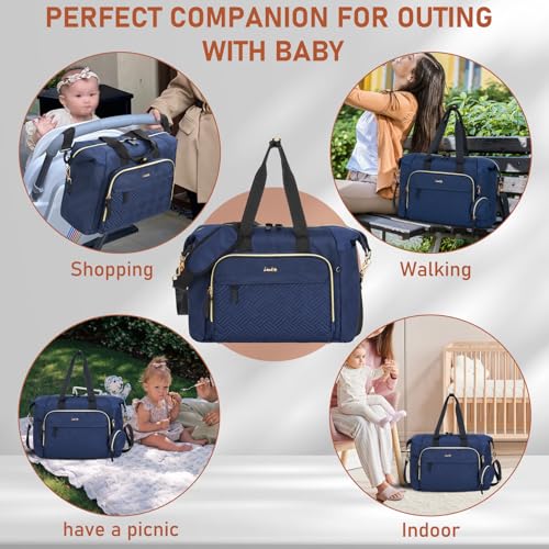 Image of 7pcs Diaper Bag Tote, Large Mommy Bag Travel Diaper, Baby Diaper Tote Bag for Mom Hospital, Dark Blue