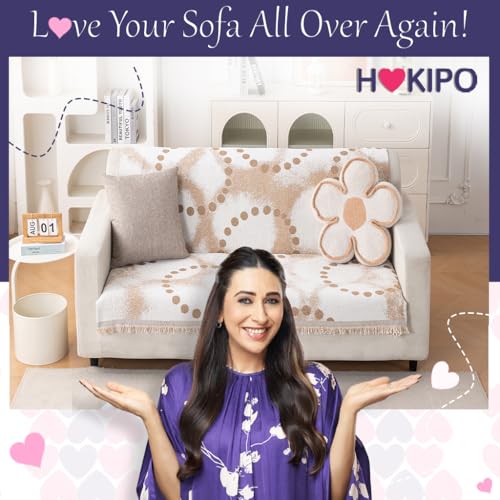 Image of HOKIPO Serene Abode Sofa Cover 2 Seater, 180x120 cm, Latte Dotted Wave