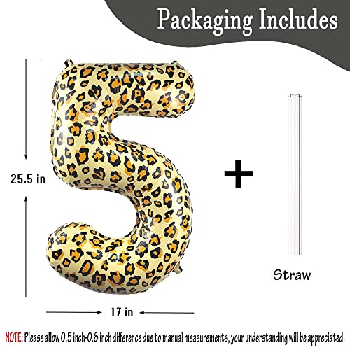 Number Balloons For Birthday Party Decorations 32Inch Gold Leopard Cheetah Big Large Helium Foil Mylar Balloon Wild Jungle Theme Decor Supplies (Number 5) #TOP4